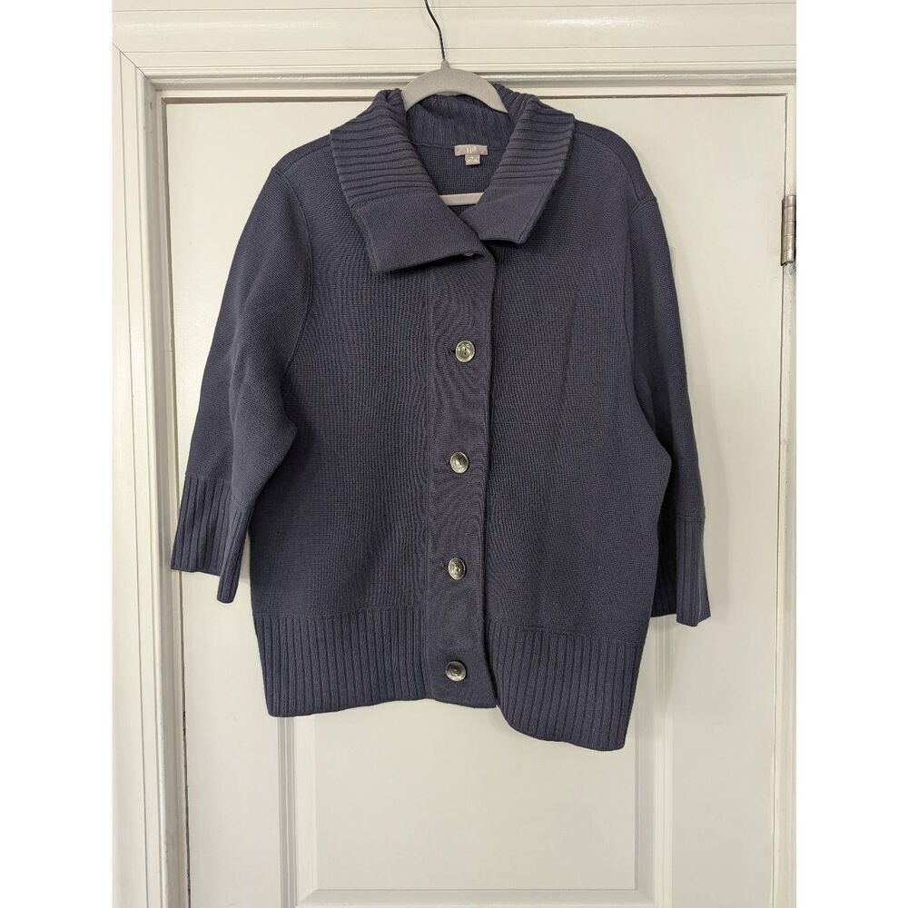 J. Jill chunky Cardigan Sweater women's size XL navy blue wide collar fisherman
